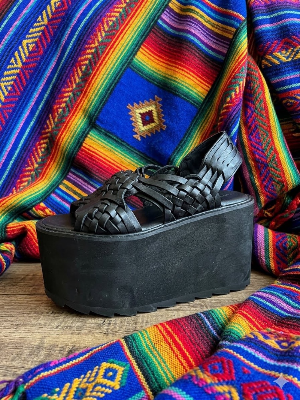 Black Woven Platform Sandal — Women